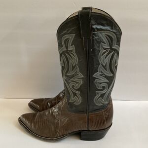 Vintage Cowtown Teju Lizard Cowboy Western Boots Black Shaft Mens 11.5D Handmade